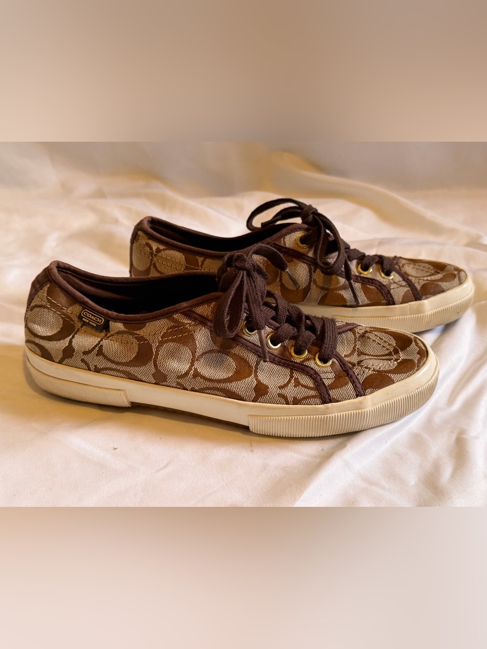 COACH Brown Signature Canvas Lace-Up Sneakers 7.5